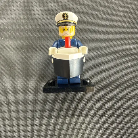 LEGO Captain Minifigure w/ White Hat in Black & White Boat Ship Hull