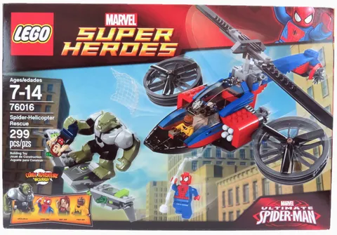 Lego 76016 Spider-Helicopter Rescue 299 Pieces (3) Minifigures RETIRED BNISB!!