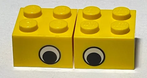 LEGO® 3003pe2 Brick 2 x 2 with Black and White Eye Offset Pattern Lot of 2