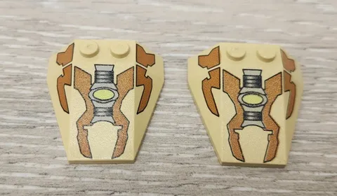 Lego Tan 6069px1 Wedge 4 x 4 Triple without Stud Notches Brown Panels Lot Of 2