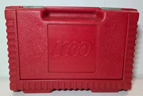 Vintage 1984 LEGO Red Box Storage Carrying Case 12”x8” w Small Amount of LEGOS