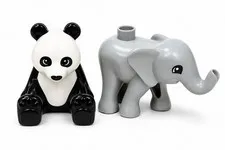 LEGO DUPLO Panda & Baby Elephant Animal Figures Lot Black White Gray Genuine