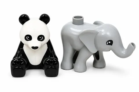 LEGO DUPLO Panda & Baby Elephant Animal Figures Lot Black White Gray Genuine