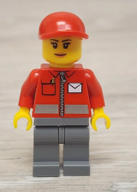 Lego post011 Post Office White Envelope Stripe Dark Bluish Gray Legs Minifigure