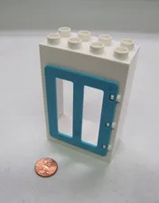 Lego Duplo WHITE & AZURE BLUE DOOR WINDOW PANE UNIT Block 2x4x6 2 PANES