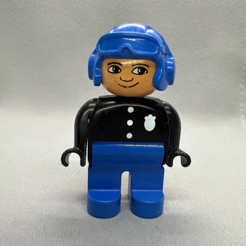 Lego Duplo Figure Motorcycle Police Officer blue helmet vintage