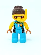 Scuba Woman Lady Duplo Lego w/ Snorkel Brown Hair Blue Suit euc