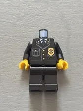 Lego Black Torso Police Jacket with Pocket, Gold Badge and Blue Tie Pattern