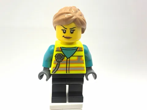 LEGO CITY Part cty1464 - Train Driver, Female w/ neon safety vest, pony tail