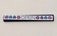 LEGO Dark Blue 1x8 Tile Open & Cupcake Sign Sticker Pattern Part # 4162pb252