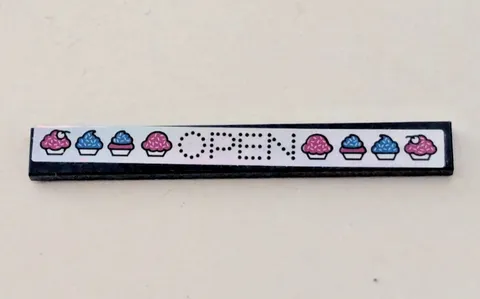 LEGO Dark Blue 1x8 Tile Open & Cupcake Sign Sticker Pattern Part # 4162pb252