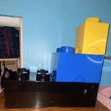 LEGO Stackable Storage Brick Containers Black Blue Yellow Plastic Set