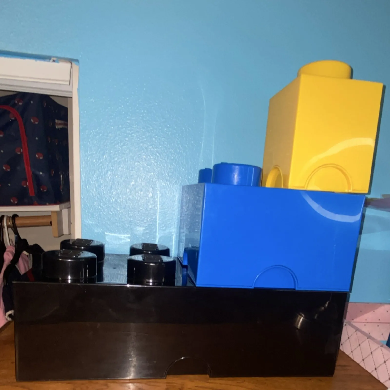LEGO Stackable Storage Brick Containers Black Blue Yellow Plastic Set