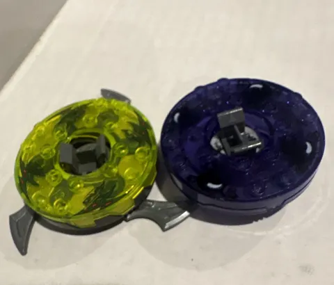 LEGO Ninjago Printed Spinner Parts Lot, Translucent Yellow-Green & Dark Blue