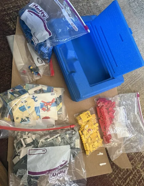 Vintage LEGO Lot Blue Storage Case Manuals Instructions Mixed Parts Minifigure