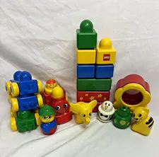 LEGO DUPLO Multicolor Bulk Lot Blocks train & Animal Figures cat penguin Frog
