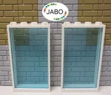 (E9/7/8) Lego 2x 60596 window white 1x4x6 pane trans light blue