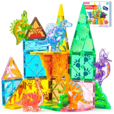 Children's Magnetic Building Blocks, 50 Pieces Dinosaurs Educational Toys...