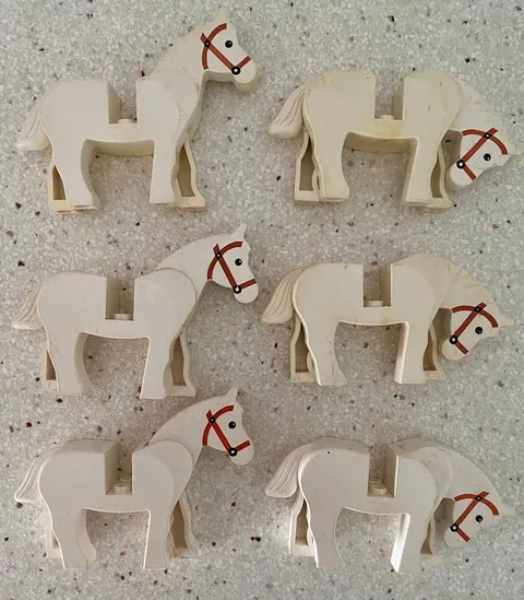 Vintage Lot of 6 LEGO Horse Figures White  Moveable Heads