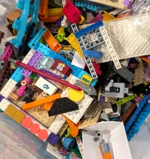 LOT = 2 pounds LOOSE LEGO pieces  TRACKS WHEELS WINDOWS DOORS *FREE us SHIPPING