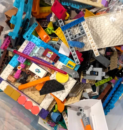 LOT = 2 pounds LOOSE LEGO pieces  TRACKS WHEELS WINDOWS DOORS *FREE us SHIPPING