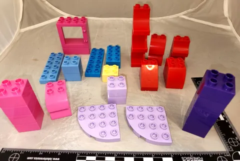 Large 31 pc Lot Lego Duplo Bricks Various Colors Pink, Purple, Blue, Red