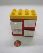 Lego Duplo Red Cabinet w/ 4 White Drawers Dresser For Room Vtg House Yellow Top