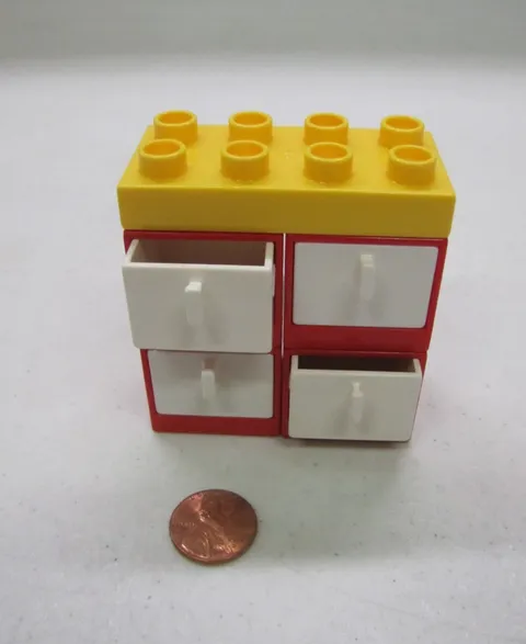 Lego Duplo Red Cabinet w/ 4 White Drawers Dresser For Room Vtg House Yellow Top