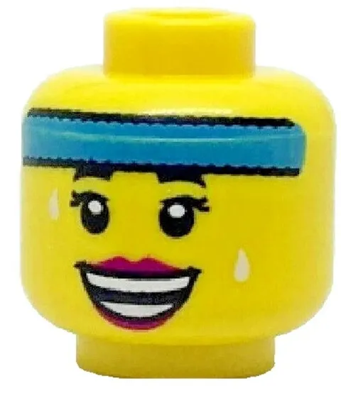 Lego New 71018 DANCE INSTRUCTOR Minifig HEAD Yellow Azure Headband Sweat H226