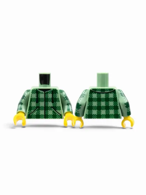 LEGO Minifigure Torso Baja Shirt, Dark Green Plaid, Black Drawstrings