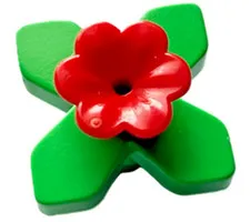 Lego NEW Red FLOWER 6 Rounded Petals on Green LEAF Plant Garden Patch Part D816