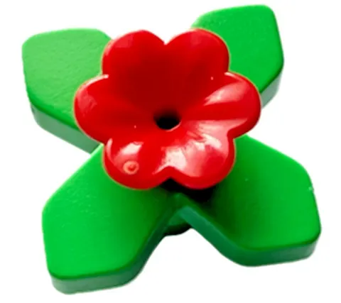 Lego NEW Red FLOWER 6 Rounded Petals on Green LEAF Plant Garden Patch Part D816