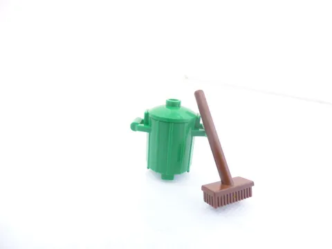 Lego Green garbage can and broom