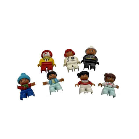 Lego Duplo Minifigure Lot of 7 Firefighter Clown Race Car Driver Kids Figures