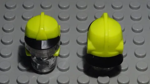 LEGO figure accessories headgear fire brigade helmet neon yellow black 1 piece
