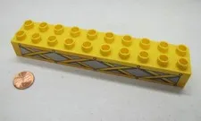 LEGO Duplo Block YELLOW 2x10X1 CROSSBAR PRINTED DESIGN Block House Town Building
