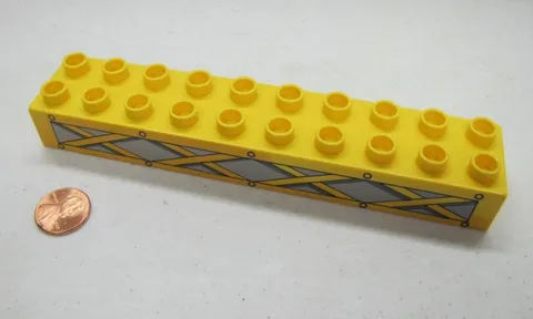 LEGO Duplo Block YELLOW 2x10X1 CROSSBAR PRINTED DESIGN Block House Town Building
