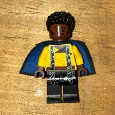 LEGO Minifigure w/ Dark Blue Cape Black Curly Hair Yellow Torso Black Legs