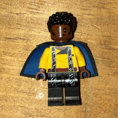 LEGO Minifigure w/ Dark Blue Cape Black Curly Hair Yellow Torso Black Legs