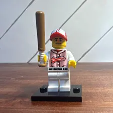 LEGO Minifigure Series 3 Baseball Player COL047 Complete w/ Bat & Stand 2011