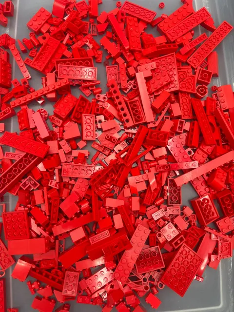 1 lb. Bulk Mixed Red Legos - standard blocks and unique pieces (Lot G)
