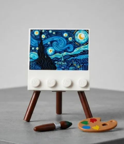 Lego New Vincent Van Gogh Starry Night 4x4  easel 21333 Paint Palette Brush