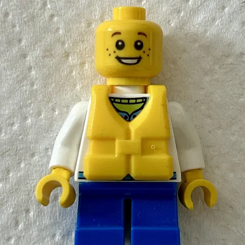 Lego City Fishing Boat Mini Figure Fisherman Cty0229a Freckles Smiling Life Vest