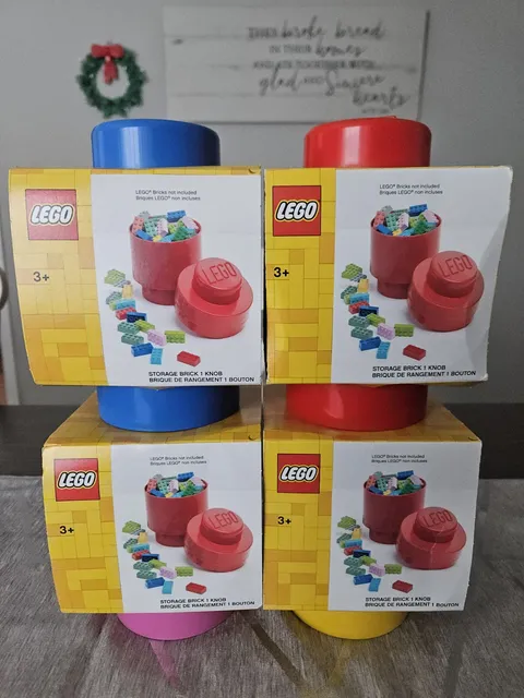 Lego Bricks Storage 1 Knob -Set Of 4 Different Colors - Blue, Red, Yellow & Pink