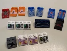 Lego - Lot Of 16 Specialty Printed Slopes  -  As Shown - Duplicates