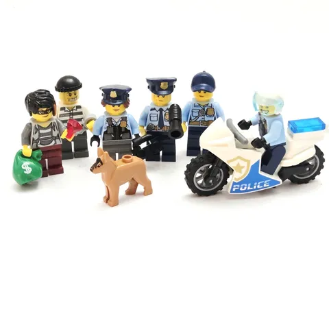 LEGO CITY Police Minifigure Lot Cops Robbers K-9 Dog Motorcycle Fun Pack Bundle