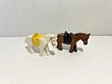 Vintage Lego Horse Lot of 2 Castle Classic White Brown Horses
