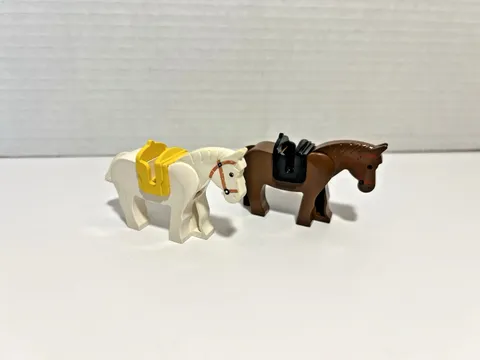 Vintage Lego Horse Lot of 2 Castle Classic White Brown Horses