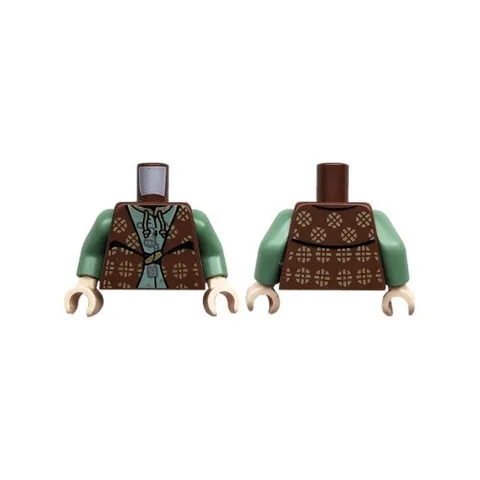 LEGO - Minifig, Torso - Brown Robe over Sand Green Shirt, Gold Circles Pattern