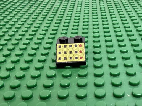 LEGO Black Slope 45 2 x 2 w/12 Buttons  3 Red Lamps Yellow Bkgd 6894 #3039p33